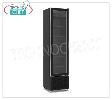 REFRIGERADOR para BEBIDAS, 1 Puerta, Ventilado, Temp.+1°/+9°C, lt.203, Clase E - ANCHO cm 45 Frigorífico Profesional de Bebidas, 1 puerta de cristal, temp.+1°/+9°C, capacidad 203 litros, ventilado, Clase E, Iluminación Led, V.230/1, Kw.0,21, Peso 72 Kg, dim.mm .450x497x1881h