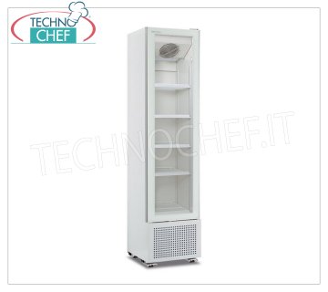 REFRIGERADOR para BEBIDAS, 1 Puerta, Ventilado, Temp.+1°/+9°C, lt.203, Clase E - ANCHO cm 45 Frigorífico Profesional de Bebidas, 1 puerta de cristal, temp.+1°/+9°C, capacidad 203 litros, ventilado, Clase E, Iluminación Led, V.230/1, Kw.0,21, Peso 72 Kg, dim.mm .450x497x1881h