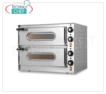 Horno eléctrico para 2 pizzas, 2 cámaras independientes de 41 x 36 cm, mandos mecánicos, mod. PEQUEÑO/G2 Horno de pizza eléctrico para pizzas, 2 cámaras independientes de mm 410x360x110h, con tapa refractaria, V. 230/1, Kw 3,2, dimensiones externas mm 550x430x435h