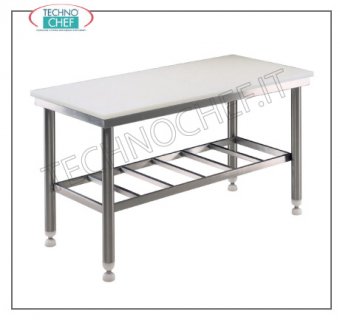 Mesas de carnicero con tapa de Polietileno de 25 mm de espesor, 700 mm de profundidad Mesa de carnicero con sobre de polietileno de 25 mm de espesor, sobre ROBUSTA ESTRUCTURA DE ACERO INOXIDABLE SOLDADA con estante inferior enrejado, dim. milímetro 1000x700x850h