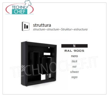 Estructura negra RAL 9005 Estructura en negro mate RAL 9005, capacidad 1 Botella y 2 Copas, Temp. + 4 ° / + 10 ° C, luz LED blanca natural, Kw.0.03, Peso 22 Kg, dim.mm.600x600x155h.