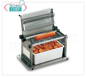 TECHNOCHEF - Cortador manual de salchichas 34 cuchillas, espesor de corte 6 mm, modelo TW6 Frankfurter manual en acero inoxidable con 34 cuchillas, espesor de corte 6 mm, peso 2 Kg, dim.mm.280x170x170 / 270h