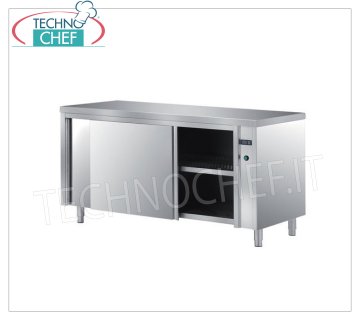 TECHNOCHEF - Armario caliente en acero inoxidable 304, con puertas correderas, profundidad 60 cm Vitrina caliente en acero inoxidable 304, ventilación eléctrica, 2 puertas correderas de nido de abeja y balda intermedia regulable, termostato digital, V 230/1, Kw 2,5, dimensiones 1200x600x850h mm