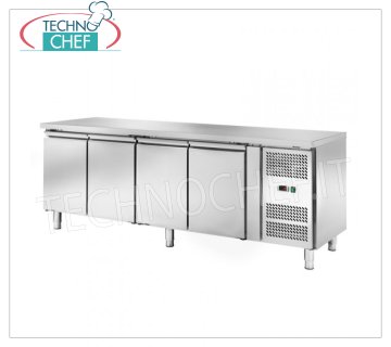 Mesa Frigorífica 4 Puertas, Temp.-2°/+8°C, lt.449, Ventilada, Clase D, mod.AKS4104TN Mesa Refrigerada 4 PUERTAS, Profesional, Línea SNACK, Temp.-2°/+8°C, capacidad 449 litros, refrigeración ventilada, ECOLÓGICA en Clase D, Gas R290, V.230/1, Kw.0,345, Peso 131 Kg , dim.mm.2230x600x850h