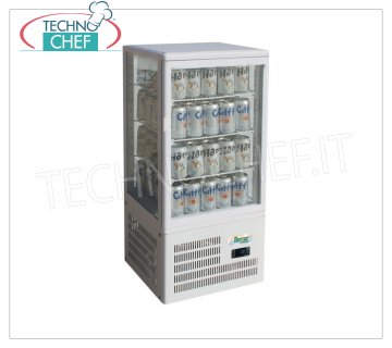 Forcar - Frigorífico Expositor para Bebidas, 1 Puerta, 58 lt, Ventilado, temp.+2°/+8°C, Clase C, mod.G-TCBD68 Frigorífico Profesional para Bebidas, cristal por los 4 lados, 1 puerta, ventilado, temp +2°/+8°C, capacidad 58 litros, Clase C, iluminación LED, completo con 3 rejillas, V.230/1, Kw.0 ,16, Peso 33 Kg, dim.mm.428x386x924h