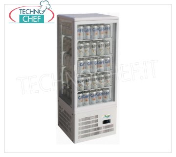 Forcar - Frigorífico Expositor para Bebidas, 1 Puerta, 98 lt, Ventilado, Temp.+2°/+8°C, Clase C, mod.G-TCBD98 Mueble Frigorífico Profesional para Bebidas, Cristal por los 4 lados, 1 Puerta, Temp.+2°/+8°C, Ventilado, Gas R600a, Iluminación LED, Completo con 4 rejillas, Clase C, V.230/1, Kw.0 ,17, Peso 38 Kg, dim.mm.428x386x1150h