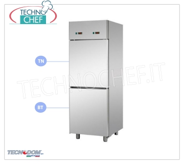 Mueble Frigorífico Combinado Profesional 2 1/2 puertas doble temperatura 700 lt marca TECNODOM Armario Frigorífico/Congelador Combinado 2 medias puertas, marca TECNODOM, estructura de acero inoxidable, capacidad 700 litros, temperatura dual 0°/+10°C, -18°/-22°C, refrigeración ventilada, GN 2/1, V .230 / 1, Kw.0,385 + 0,65, Peso 150 Kg, dim.mm.710x800x2030h