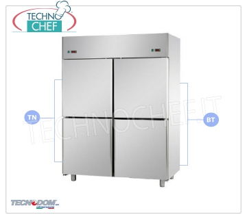 Mueble Frigorífico Congelador Combinado Profesional 4 1/2 puertas, doble temperatura, lt.1400, marca TECNODOM Armario Frigorífico/Congelador Combinado 4 medias puertas, marca TECNODOM, estructura de acero inoxidable, capacidad lt.1400, temperatura dual 0°/+10°C, -18°/-22°C, refrigeración ventilada, GN 2/1, V. 230 / 1, Kw.0,385 + 0,65, Peso 195 Kg, dim.mm.1420x800x2030h