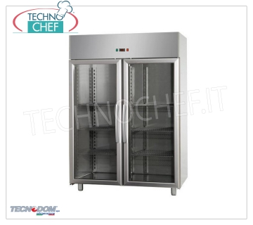 Technochef - Refrigerador 2 puertas de vidrio, lt.1400, Profesional, Mod AF14EKOMTNPV Refrigerador 2 puertas de vidrio, capacidad lt.1400, temperatura 0°/+10°C, refrigeración ventilada, Gastro-Norm 2/1, V.230/1, Kw.0.57, Peso 190 Kg, dim.mm 1420x800x2030h