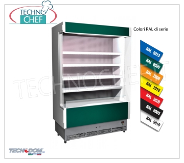 Frigorífico Murale Display rack, VULCANO Line Deep 60 cm, LARGO 133 cm, con y sin unidad de refrigeración EXPOSITOR DE PARED FRIGOR, marca TECNODOM, línea VULCANO 60, con 4 estantes ajustables, ILUMINACIÓN superior al neón, temperatura + 3 ° / + 5 ° C, predispuesta para UNIDAD REFRIGERANTE REMOTA, V.230 / 1, Kw.0,084, Peso 170 Kg, dim.mm.1330x602x1970h