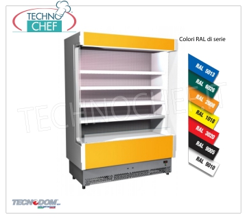 Frigorífico Murale Display rack, VULCANO Line Deep 60 cm, LARGO 148 cm, con y sin unidad de refrigeración EXPOSITOR DE PARED FRIGOR, marca TECNODOM, línea VULCANO 60, con 4 estantes ajustables, ILUMINACIÓN superior a la de neón, temperatura + 3 ° / + 5 ° C, preparado para UNIDAD REFRIGERANTE REMOTA, V.230 / 1, Kw.0,084, Peso 200 Kg, dim.mm.1480x602x1970h