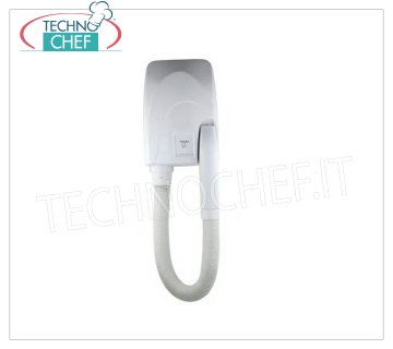 Technochef - SECADOR DE PELO DE PARED con TUBO EXTENDIBLE Y ENCHUFE RAZOR - 950W Secador de pared con tubo extensible y casquillo de afeitar, cuerpo ABS blanco, 3 configuraciones de velocidad, V.230 / 1, Watt.950, dimensiones 180x115x570h mm