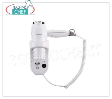 Technochef - SECADOR DE PELO DE PARED con ENCHUFE RAZOR - 1800W Secador de pared con casquillo de afeitar, cuerpo ABS blanco, 3 ajustes de velocidad, bajo nivel de ruido, V.230 / 1, Watt 1800, dimensiones 240x150x300h mm