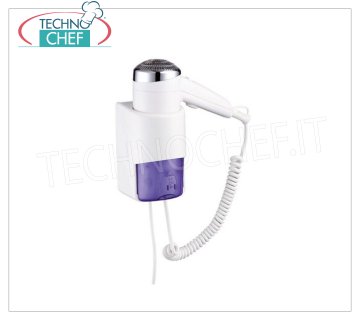 Technochef - SECADOR DE PELO DE PARED con ENCHUFE RAZOR - 1200W Secador de pared con zócalo de afeitar, cuerpo ABS blanco, 2 ajustes de velocidad, bajo nivel de ruido, V.230 / 1, vatios 1200, dimensiones mm 220x115x230h