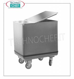 TECHNOCHEF - Tolvas de acero inoxidable con ruedas para harina y azúcar Tolva de acero inoxidable con ruedas, completa con tapa móvil que se puede abrir en 2 lados con bisagra, capacidad de 118 lt, peso 16 Kg, dim.mm.350x580x700h