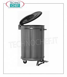 TECHNOCHEF - Cubos de acero inoxidable, Mod.09004A0 Contenedor con ruedas de acero inoxidable AISI 304, tapa con apertura de pedal, capacidad de 50 litros, peso Kg.10, diámetro mm 395 x 600 h