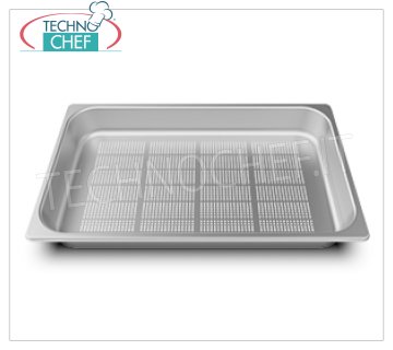 SPIDOCOOK - Bandeja de acero inoxidable perforado 1/1, h 65 mm, Mod.TG830 Bandeja de horno Gastro-Norm 1/1 (mm 530x325) en acero inoxidable perforado, h 65 mm.