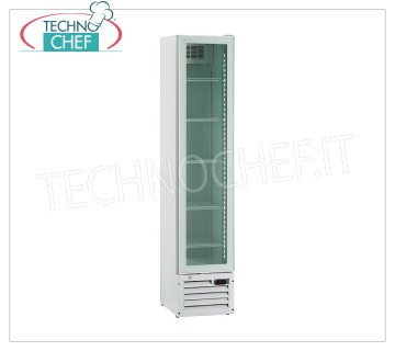 REFRIGERADOR para BEBIDAS, 1 Puerta, Temp.0°/+10°C, lt.160, Clase D, Ancho 39 cm Refrigerador de Bebidas Profesional, 1 puerta de vidrio, temp.0°/+10°C, capacidad lt.160, estático con agitador, Clase D, Iluminación Led, V.230/1, Kw.0,18, Peso 50 Kg, dim .mm.390x475x1880h