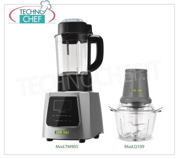 EASYLINE - Technochef, Licuadora térmica profesional y cortador manual, Mod.TM905 + Q109 Licuadora con función de cocción, EASYLINE-FIMAR, panel de pantalla táctil, velocidad 26000 rpm, incluyendo cortador manual, V.230 / 1, Kw.2.2 (Kw 1.00 para motor + Kw.1.2 para calefacción) , dim.mm.250x195x503h