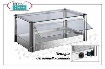 Vitrinas de contador caliente PANTALLA PANTALLA CALIENTE, encimera, 1 ETAPA, ACERO INOXIDABLE, vidrio en 4 lados, lado del operador de puertas abatibles de plexiglás, completo con HUMIDIFICADOR, temperatura de + 30 ° a + 90 ° C, adecuado para GN 2/3, V .230 / 1, Kw.0,5, dim.mm.370X370X240h