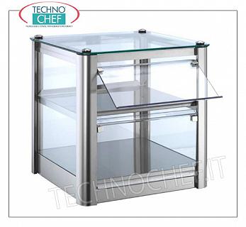 Displays contador neutral SHOWCASE EXPOSICIÓN banco NEUTRAL, de 2 plantas, INOX ESTRUCTURA, vidrio en los 4 lados, puerta caiga lado del operador plexiglás, adecuado para Gastro-Norm 2/3, kg.9 Peso, dim.mm.370x370x390h