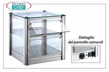 Vitrinas de contador caliente PANTALLA PANTALLA CALIENTE banco, con 2 PLANOS, ESTRUCTURA DE ACERO INOXIDABLE, vidrio en 4 lados, lado del operador de las puertas laterales abatibles de plexiglás, completo con HUMIDIFICADOR, temperatura de + 30 ° a + 90 ° C, adecuado para GN 2/3, V .230 / 1, Kw.0,5, dim.mm.370X370X390h
