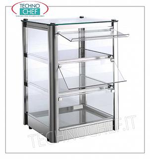 Displays contador neutral Escaparate de la exposición banco NEUTRAL, de 3 plantas, ACERO estructura de acero, de vidrio sobre los 4 lados, puerta caiga lado del operador plexiglás, adecuado para Gastro-Norm 2/3, Kg.11 Peso, dim.mm.370x370x540h