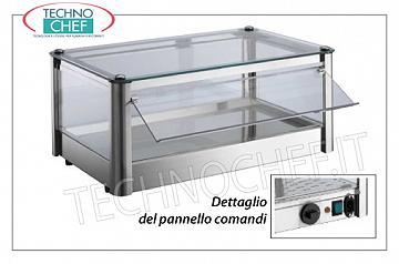 Vitrinas de contador caliente PANTALLA PANTALLA CALIENTE, encimera, 1 ETAPA, ACERO INOXIDABLE, vidrio en 4 lados, lado del operador de las puertas abatibles de plexiglás, completo con HUMIDIFICADOR, temperatura de + 30 ° a + 90 ° C, adecuado para contenedores GN 1/1, V .230 / 1, Kw.0,5, dim.mm.570X370X240h