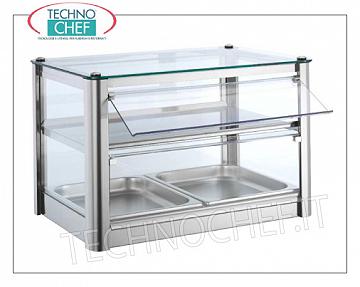 Displays contador neutral Escaparate de la exposición banco NEUTRAL, de 2 plantas, ACERO estructura de acero, de vidrio sobre los 4 lados, puerta caiga lado del operador plexiglás, adecuado para Gastro-Norm 1/1, Kg.14 Peso, dim.mm.570x370x390h