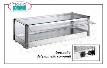 Vitrinas de contador caliente PANTALLA PANTALLA CALIENTE, encimera, 1 ETAPA, ACERO INOXIDABLE, vidrio en 4 lados, puertas laterales de plexiglás lado del operador, completo con HUMIDIFICADOR, temperatura de + 30 ° a + 90 ° C, adecuado para recipientes GN 1/1 + 1 / 2, V.230 / 1, Kw.1.00, dim.mm.870X370X240h