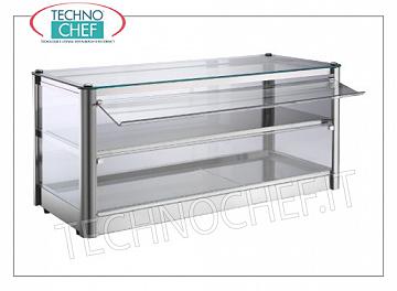 Displays contador neutral Escaparate de la exposición banco NEUTRAL, de 2 plantas, ACERO estructura de acero, de vidrio sobre los 4 lados, puerta caiga lado del operador plexiglás, adecuado para Gastro-Norm 1/1 + 1/2, Kg.22 Peso, dim.mm.870x370x390h