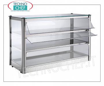 Displays contador neutral Escaparate de la exposición banco NEUTRAL, de 3 plantas, ACERO estructura de acero, de vidrio sobre los 4 lados, puerta caiga lado del operador plexiglás, adecuado para Gastro-Norm 1/1 + 1/2, Kg.27 Peso, dim.mm.870x370x540h