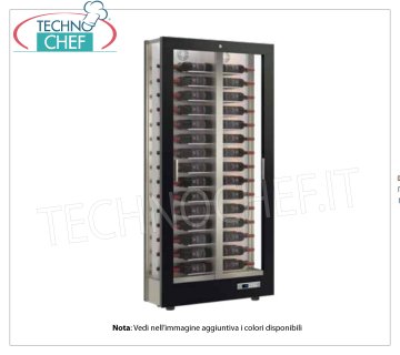 BODEGA-CAPOTA para 60 botellas horizontales, Estática-Ventilada, 3 Laterales de Vidrio para INSTALACIÓN A PARED, Línea SLIM, 36 cm de profundidad VINO con ESTRUCTURA en MADERA NEGRA MATE, 3 LADOS DE CRISTAL, cap. HORIZONTAL 60 botellas, frío ESTÁTICO o VENTILADO, temp.+4°/+16°C, para VINOS BLANCOS o TINTOS, puertas en 1 frente, V.230/ 1, Kw.0,165, Peso 97 Kg, dim.mm.860x362x1852h