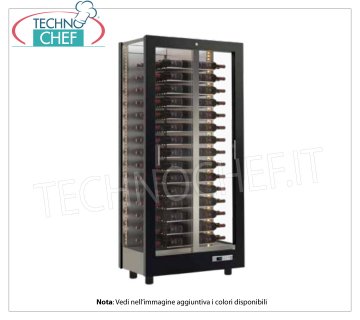 BODEGA-CAPOTA para 120 botellas horizontales, Estática-Ventilada, 3 Laterales de Vidrio para INSTALACIÓN A PARED VINO con ESTRUCTURA en MADERA NEGRA MATE, 3 LADOS DE CRISTAL, cap. HORIZONTAL 120 botellas, frío ESTÁTICO o VENTILADO, temp.+4°/+16°C, para VINOS BLANCOS o TINTOS, puertas en 1 frente, V.230/ 1, Kw.0,45, Peso 107 Kg, dim.mm.860x530x1855h