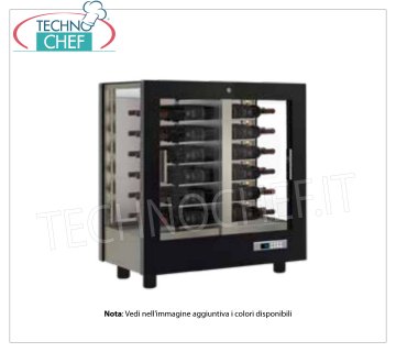 BODEGA-CAPOTA para 48 botellas horizontales, Estática-Ventilada, 3 Laterales de Vidrio para INSTALACIÓN A PARED VINO con ESTRUCTURA en MADERA NEGRA MATE, 3 LADOS DE CRISTAL, cap. HORIZONTAL 48 botellas, frío ESTÁTICO o VENTILADO, temp.+4°/+16°C, para VINOS BLANCOS o TINTOS, puertas en 1 frente, V.230/ 1, Kw.0,42, Peso 66 Kg, dim.mm.860x530x900h