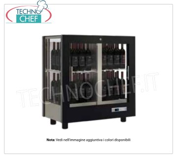 BODEGA-CAPOTA para 64 botellas Vertical, Estática-Ventilada, 3 Laterales de Vidrio para INSTALACIÓN A PARED VINO con ESTRUCTURA en MADERA NEGRA MATE, 3 LADOS DE CRISTAL, cap.64 botellas VERTICALES, frío ESTÁTICO o VENTILADO, temp.+4°/+16°C, para VINOS BLANCOS o TINTOS, puertas en 1 frente, V.230/ 1, Kw.0,42, Peso 70 Kg, dim.mm.860x530x900h