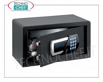 cajas fuertes para habitaciones de hotel Caja fuerte para mueble, con cerradura eléctrica digital motorizada, señalización de todas las funciones mediante display LED azul, capacidad 10 litros, peso 9 kg, dim.mm.200x350x200h