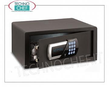 cajas fuertes para habitaciones de hotel Caja fuerte para mueble, con cerradura eléctrica digital motorizada, señalización de todas las funciones mediante display LED azul, capacidad 27 litros, peso 14,5 kg, dim.mm.200x405x410h