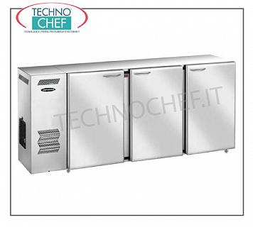 Mostradores refrigerados para bares Mostrador trasero frigorífico multiusos, 3 puertas ciegas en acero inoxidable, ventilado, temp. + 2 ° + 8 °, V 230/1, kW 3,96, dim. mm 1880x540x850h.