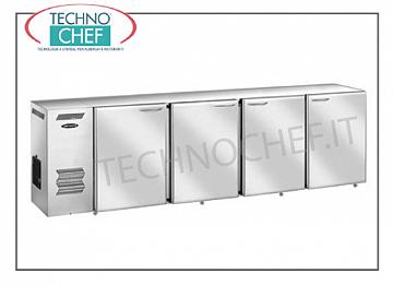 Retrobanchi frigor para bar Mostrador trasero frigorífico multiusos, 4 puertas ciegas en acero inoxidable, ventilado, temp. + 2 ° + 8 °, V 230/1, kW 4,23, dim. mm 2400x540x850h.