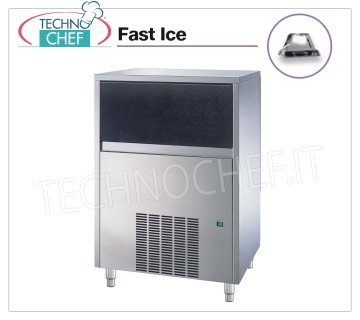 MÁQUINA DE HIELO FAST ICE 105 Kg/24h, CUBOS VERTICALES con DEPÓSITO 35 kg FAST ICE Fabricador de hielo con cubitos verticales, rendimiento máximo 105 Kg/24h, capacidad de almacenamiento 35 Kg, refrigeración por agua, V.230/1, Kw 0,85, Peso 75 Kg, dim.mm.738x600x980h