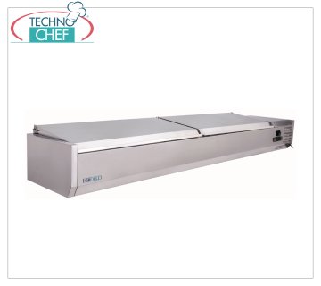 Vitrina para ingredientes de pizza de acero inoxidable, refrigerada, de 120 cm de largo, para 3 recipientes GN 1/3 + 1 recipiente GN 1/2,