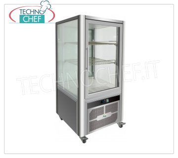 Technochef - Vitrina FRIGORÍFICA para PASTELERÍA, 1 Puerta, Ventilada, Temp.+2°/+8°C, lt.200, Clase C, Mod.G-VGP200R Vitrina refrigerada profesional para pastelería, 1 puerta, 4 laterales, 2 baldas, Ventilada, temperatura +2°/+8°C, capacidad 200 litros, Clase C, iluminación LED, V.230/1, Kw.0, 26, Peso 96 Kg, dim.mm.701x742x1300h