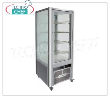 Technochef - Vitrina NEVERA para PASTELERÍA, 1 Puerta, Ventilada, Temp.+2°/+8°C, Lt.408, Clase B, Mod.G-VGP400R Vitrina refrigerada profesional para pastelería, 1 puerta, 4 laterales expositores, 4 estantes, ventilada, temperatura +2°/+8°C, capacidad 408 litros, Clase B, iluminación LED, V.230/1, Kw.0, 33, peso 180 kg, dim.mm.706x740x1800h