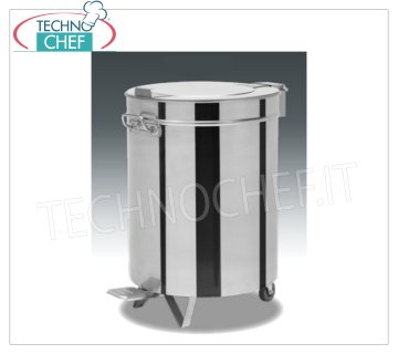 Cubo de basura en acero inoxidable con ruedas, capacidad lt.100 Papelera redonda de acero inoxidable con ruedas, tapa con apertura de pedal, 100 litros, peso 8,5 kg, dim.mm.460x610x690h