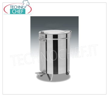 Cubo de basura en acero inoxidable con ruedas, capacidad lt.50 Papelera redonda de acero inoxidable con ruedas, tapa con apertura de pedal, 50 litros, peso 7 Kg, dim.mm.390x540x610h