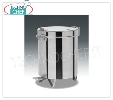Cubo de basura en acero inoxidable con ruedas, capacidad lt.75 Papelera redonda de acero inoxidable con ruedas, tapa con apertura de pedal, 75 litros, peso 8 Kg, dim.mm.460x610x610h