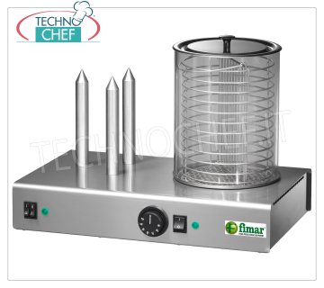 Fimar - MÁQUINA PARA PERROS CALIENTES con 3 PUNZONES y CILINDRO WÜRSTEL WARM, Mod. WD3 Hot Dog Machine con 3 estufas PUNZONI y cilindro Würstel con baño maría, termostato 30 ÷ 90 ° C, V.230 / 1, Kw.1,1, Peso 10 Kg, dim.mm.480x300x350h