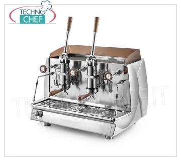 WEGA - Cafeteras Espresso 2 Grupos con PALANCA, Profesional para Bares, Mod. ALE2VLV Cafetera Expreso Profesional para Bares, con 2 Grupos Dispensadores Palanca, Vela Vintage Line, marca WEGA, capacidad caldera lt.12, 2 lanzas vapor, 1 toma agua caliente, V.230/3-400-3+N, Kw .3 ,9/4,2, Peso 88 Kg, dim.mm.770x560x580h