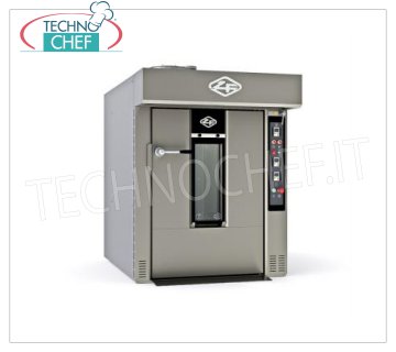 Horno Eléctrico Rotativo para PAN, Mod.BABY60X80E HORNO ELÉCTRICO ROTATIVO para PAN, capacidad 10/12 bandejas de mm 600x800, V.400/3, Kw.23,5, Peso 700 Kg, dim.mm.1260x1870x1590h